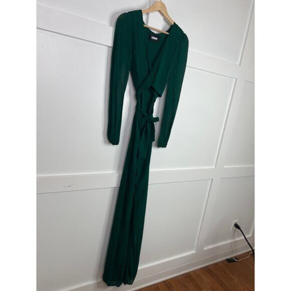 NWT Reformation Primrose Long Sleeve Tie Front Cutout Wide Leg Jumpsuit Green - Picture 3 of 7